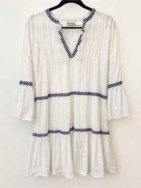 🏖️ Tommy Bahama White Tunic Cover-Up with Blue Embroidered Trim